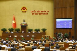 The legislature adopts the resolution on VAT reduction with 452 deputies present voting in favour, accounting for 94.56% of the total. (Photo: VNA)