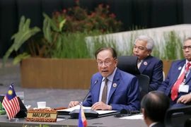 Malaysian PM Anwar Ibrahim delivers a speech at the 46th ASEAN Summit in Kuala Lumpur, Malaysia, on May 26, 2025. (Photo: Kyodo) 
