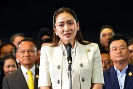 Thai Prime Minister Paetongtarn Shinawatra speaks at a press conference in Bangkok. (Photo: XINHUA/VNA)