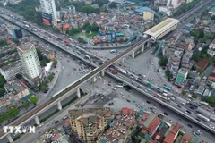 An aerial view of the Cat Linh-Ha Dong urban railway. (Photo: VNA) 