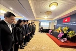 All officials and staff of the Vietnamese Embassy, representatives of Vietnamese agencies, and members of the Vietnamese community in Japan observe a minute’s silence in memory of former State President Tran Duc Luong. (Photo: VNA)