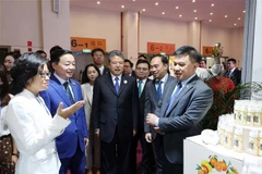 Deputy Prime Minister Tran Hong Ha (second from left) visits a booth of Vietnam at the 9th China-South Asia Expo and the 29th Kunming Import and Export Fair. (Photo: VNA)