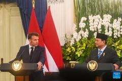 French President Emmanuel Macron (L) and Indonesian President Prabowo Subianto attend a joint press conference at the Merdeka Palace in Jakarta, Indonesia, on May 28. Photo: Xinhua)